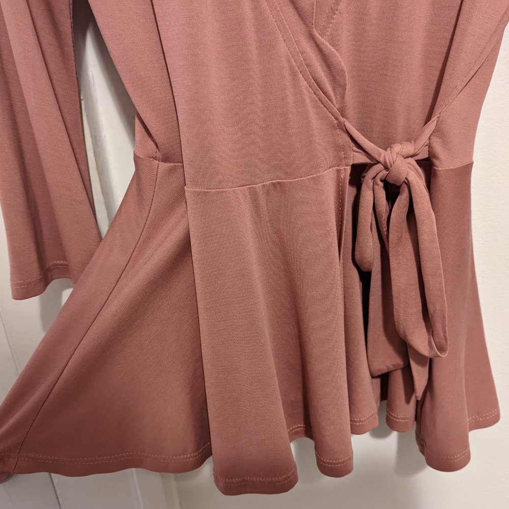 Anthropologie Eri + Ali Pink Scallop Wrap Top - Picture 5 of 7